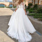 Lace Chiffon V Neck Off Shoulder Half Sleeves A-line Wedding Dress Bridal Gown