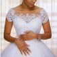 Lace Round Neck Ball Gown Tulle Beaded Short Sleeve Wedding Dress