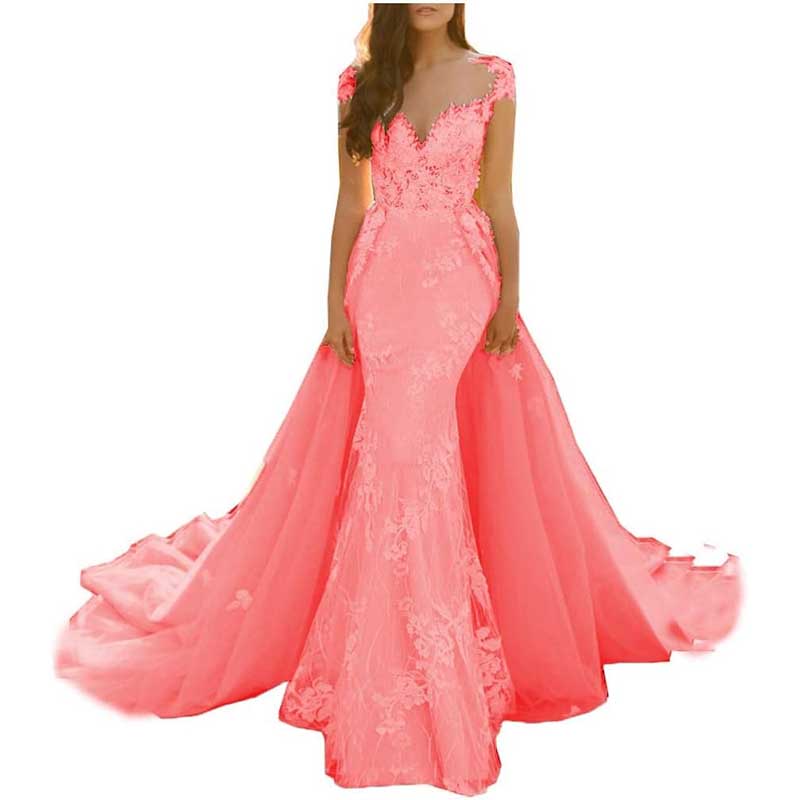 Lace Sweep Train Evening Dress Long Prom Dress Party Gowns