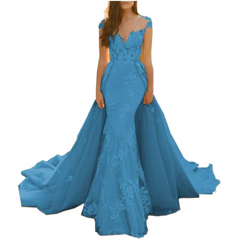 Lace Sweep Train Evening Dress Long Prom Dress Party Gowns