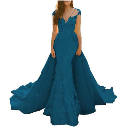 Lace Sweep Train Evening Dress Long Prom Dress Party Gowns