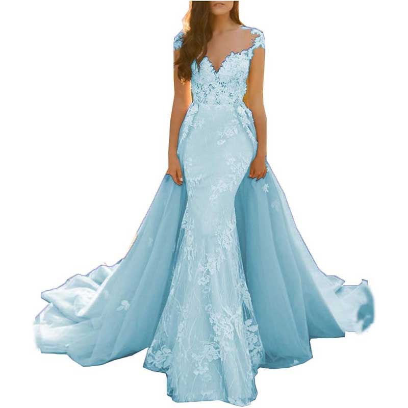 Lace Sweep Train Evening Dress Long Prom Dress Party Gowns