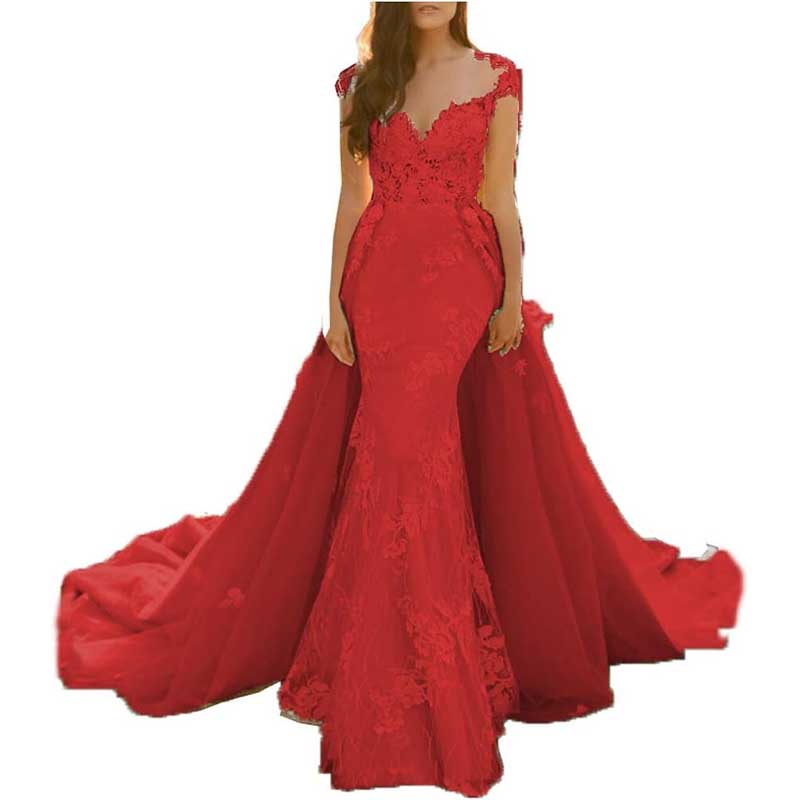 Lace Sweep Train Evening Dress Long Prom Dress Party Gowns