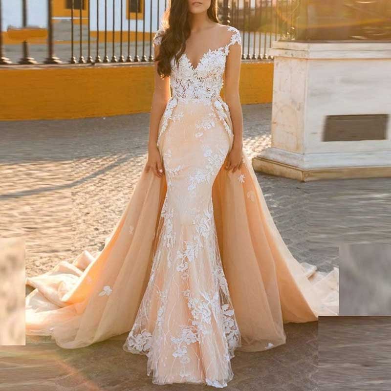 Lace Sweep Train Evening Dress Long Prom Dress Party Gowns