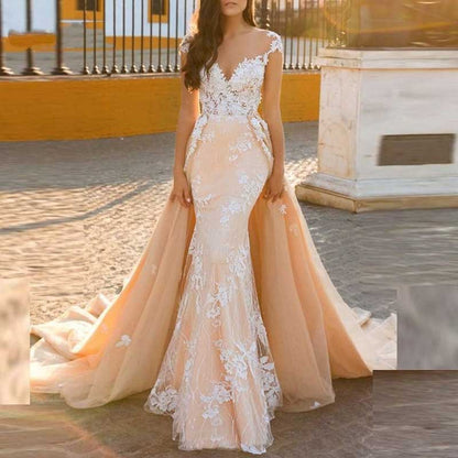 Lace Sweep Train Evening Dress Long Prom Dress Party Gowns