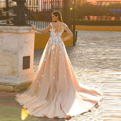 Lace Sweep Train Evening Dress Long Prom Dress Party Gowns