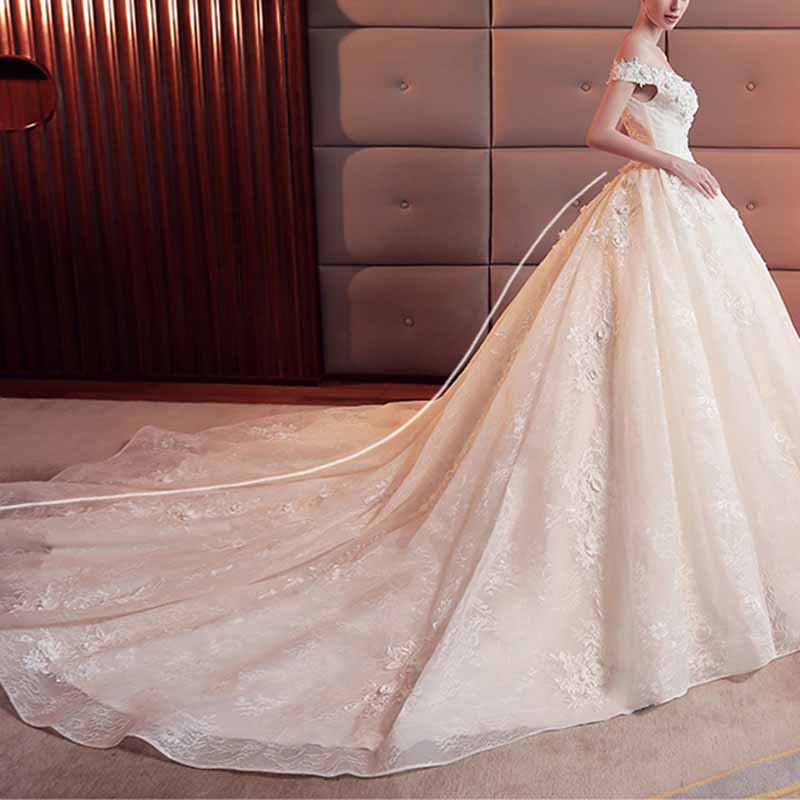 Lace Train Wedding Dress for Bride A Line Bride Dress Tulle Wedding Dress Strapless Bride Wear