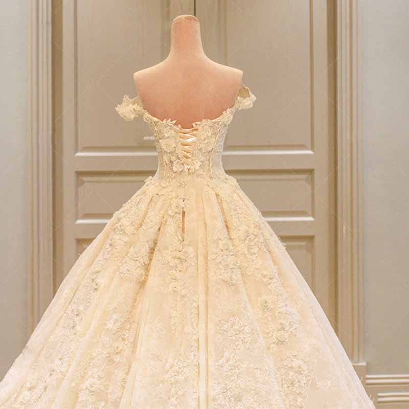 Lace Train Wedding Dress for Bride A Line Bride Dress Tulle Wedding Dress Strapless Bride Wear