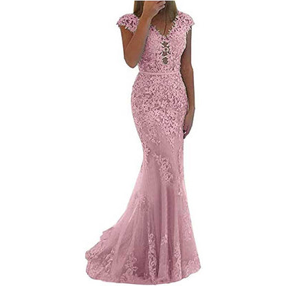Lace Bridesmaid Dress Mermaid V Neck Long Evening Dresses Formal Wedding Gown