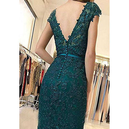 Lace Bridesmaid Dress Mermaid V Neck Long Evening Dresses Formal Wedding Gown