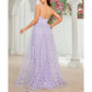 Lavender Floral Bridesmaid Dress Spaghetti Strap Wedding Gown Prom Dress