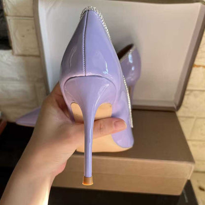 Lavender Patent Leather Heels - Plus Size Rhinestone Pumps