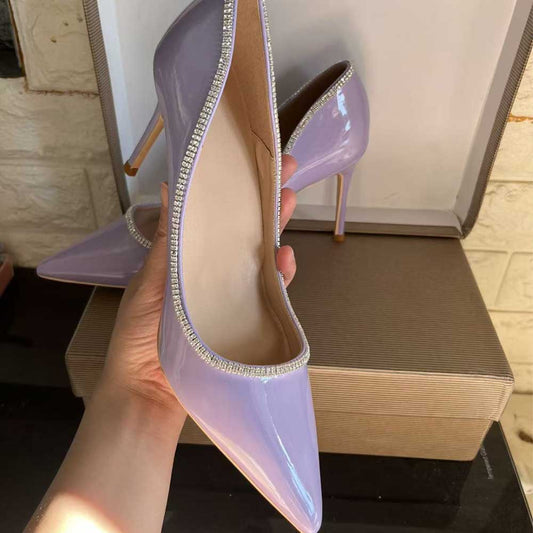 Lavender Patent Leather Heels - Plus Size Rhinestone Pumps