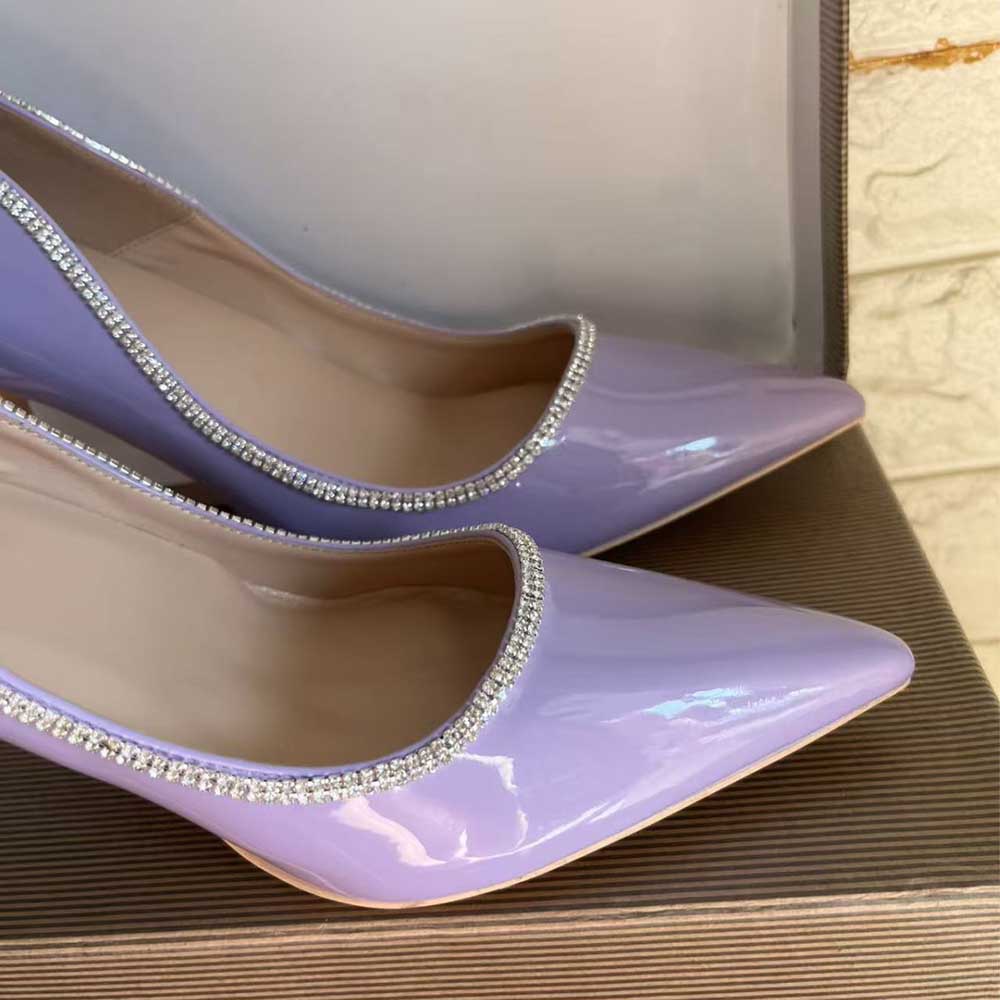 Lavender Patent Leather Heels - Plus Size Rhinestone Pumps