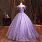 Lavender Sparkly Tulle Quinceanera Dresses Flower Appliques Ball Gown