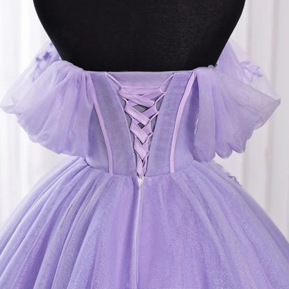 Lavender Off-the-Shoulder Ball Gown Tulle Lace Applique Quinceanera Dress Prom Dress
