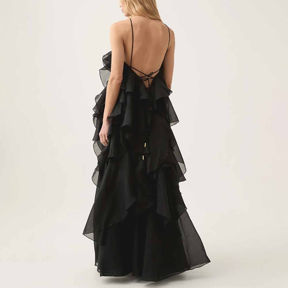 Layered Maxi Dress Backless Gown