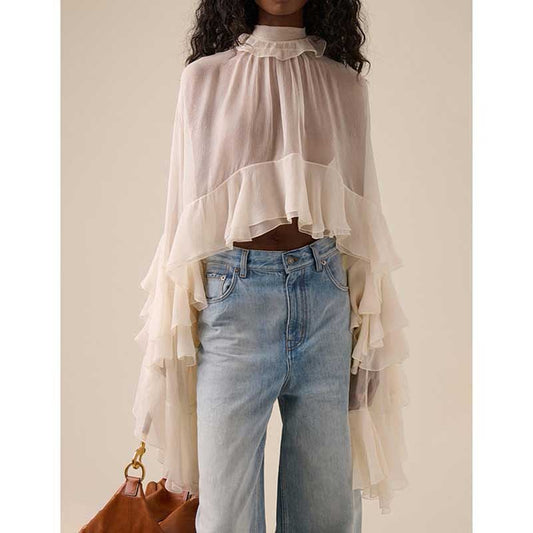 Layered Ruffle Chiffon Blouse –  Women’s Top with Flouncy Details