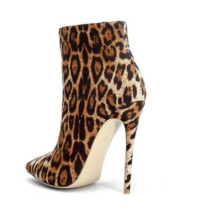 Pointed Toe Leopard Stiletto Ankle Boots