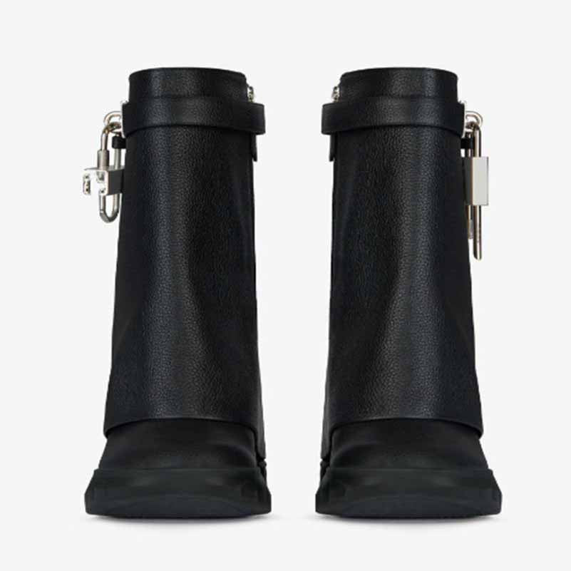 Women's Shark Lock Faux Leather Ankle Boots Wedge Boots