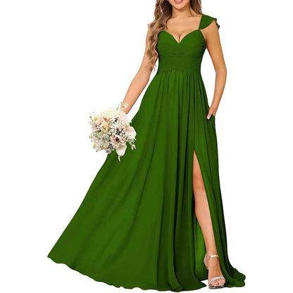 Long Chiffon Bridesmaid Dresses High Slit A-line Wedding Guest Outfit Prom Dresses