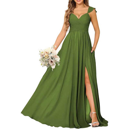 Long Chiffon Bridesmaid Dresses High Slit A-line Wedding Guest Outfit Prom Dresses