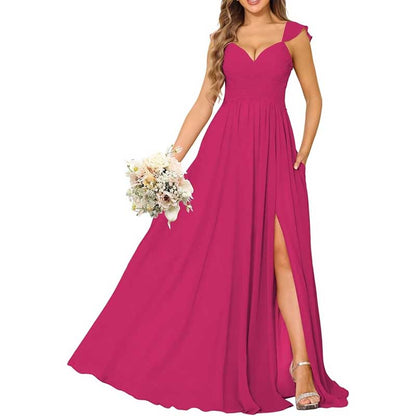 Long Chiffon Bridesmaid Dresses High Slit A-line Wedding Guest Outfit Prom Dresses