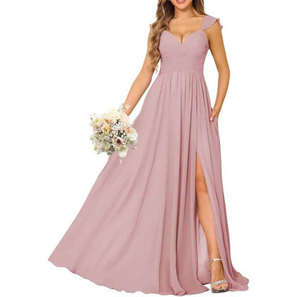 Long Chiffon Bridesmaid Dresses High Slit A-line Wedding Guest Outfit Prom Dresses