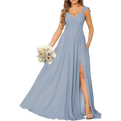 Long Chiffon Bridesmaid Dresses High Slit A-line Wedding Guest Outfit Prom Dresses