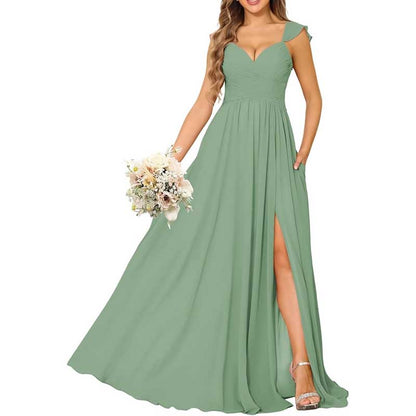 Long Chiffon Bridesmaid Dresses High Slit A-line Wedding Guest Outfit Prom Dresses