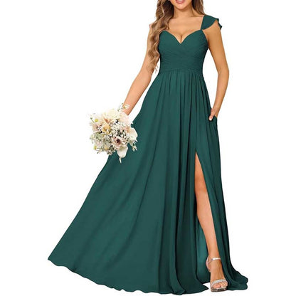 Long Chiffon Bridesmaid Dresses High Slit A-line Wedding Guest Outfit Prom Dresses
