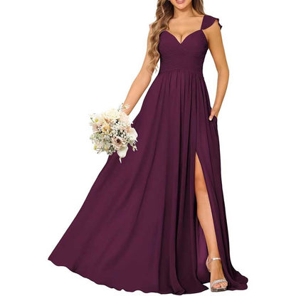 Long Chiffon Bridesmaid Dresses High Slit A-line Wedding Guest Outfit Prom Dresses