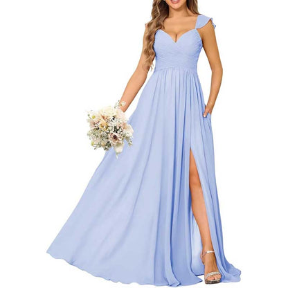 Long Chiffon Bridesmaid Dresses High Slit A-line Wedding Guest Outfit Prom Dresses