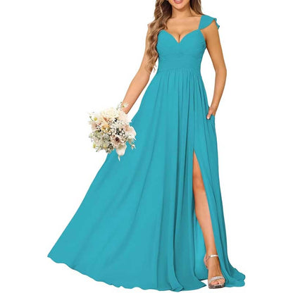 Long Chiffon Bridesmaid Dresses High Slit A-line Wedding Guest Outfit Prom Dresses