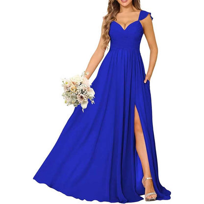 Long Chiffon Bridesmaid Dresses High Slit A-line Wedding Guest Outfit Prom Dresses