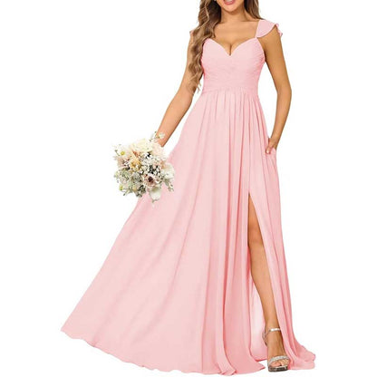 Long Chiffon Bridesmaid Dresses High Slit A-line Wedding Guest Outfit Prom Dresses