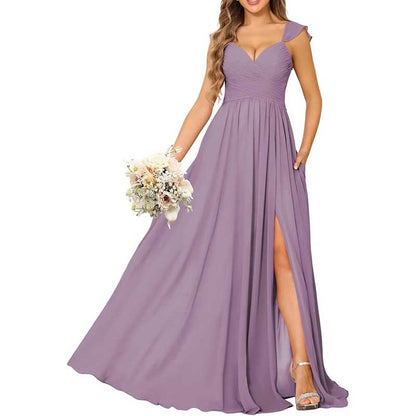 Long Chiffon Bridesmaid Dresses High Slit A-line Wedding Guest Outfit Prom Dresses