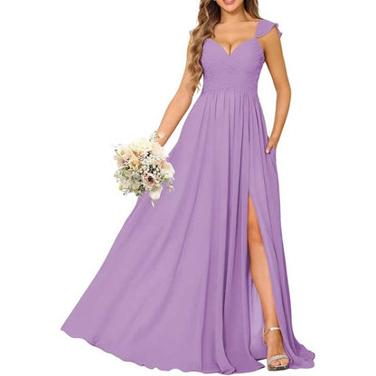 Long Chiffon Bridesmaid Dresses High Slit A-line Wedding Guest Outfit Prom Dresses