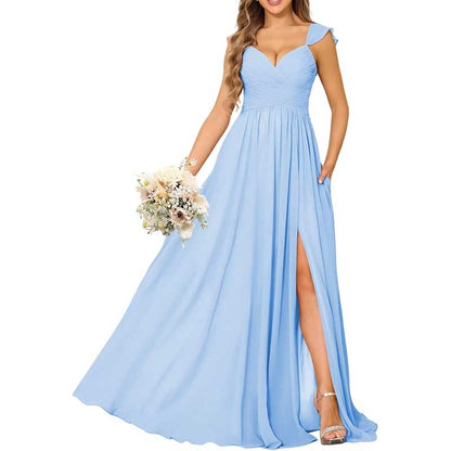 Long Chiffon Bridesmaid Dresses High Slit A-line Wedding Guest Outfit Prom Dresses
