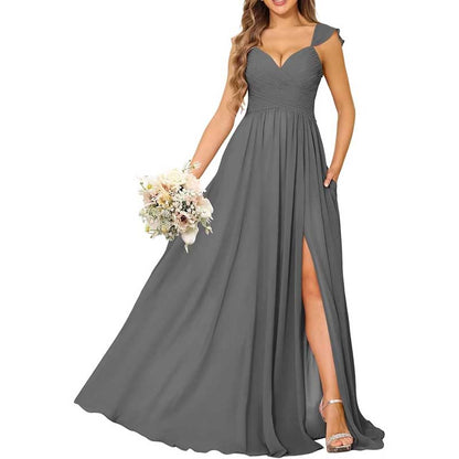 Long Chiffon Bridesmaid Dresses High Slit A-line Wedding Guest Outfit Prom Dresses