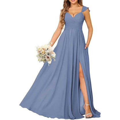 Long Chiffon Bridesmaid Dresses High Slit A-line Wedding Guest Outfit Prom Dresses