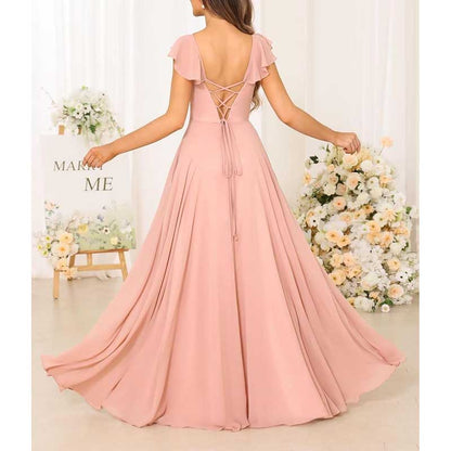 Long Chiffon Bridesmaid Dresses High Slit A-line Wedding Guest Outfit Prom Dresses