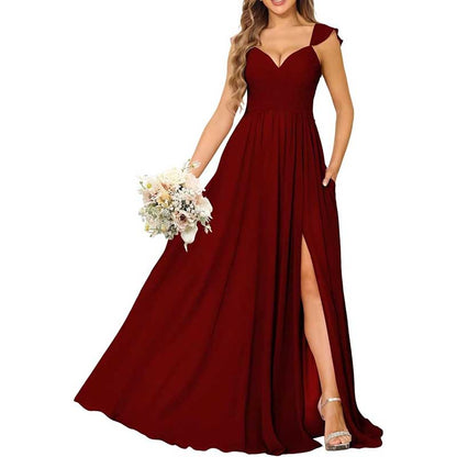 Long Chiffon Bridesmaid Dresses High Slit A-line Wedding Guest Outfit Prom Dresses
