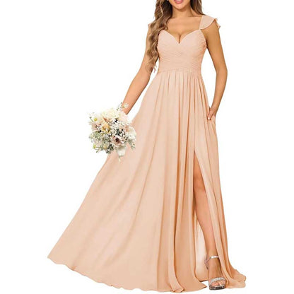 Long Chiffon Bridesmaid Dresses High Slit A-line Wedding Guest Outfit Prom Dresses