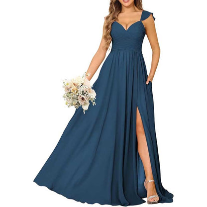 Long Chiffon Bridesmaid Dresses High Slit A-line Wedding Guest Outfit Prom Dresses