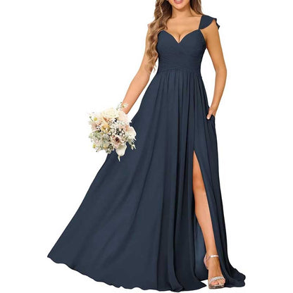 Long Chiffon Bridesmaid Dresses High Slit A-line Wedding Guest Outfit Prom Dresses