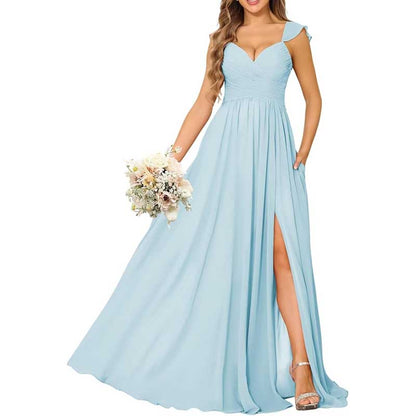 Long Chiffon Bridesmaid Dresses High Slit A-line Wedding Guest Outfit Prom Dresses