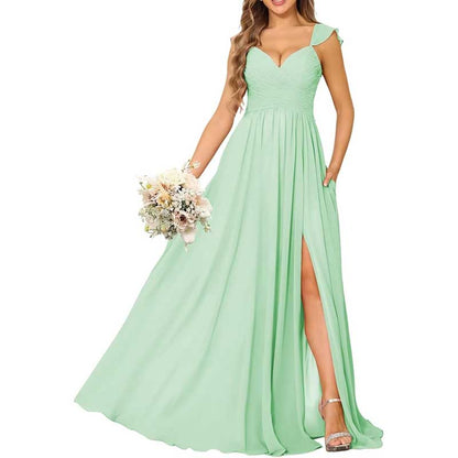 Long Chiffon Bridesmaid Dresses High Slit A-line Wedding Guest Outfit Prom Dresses
