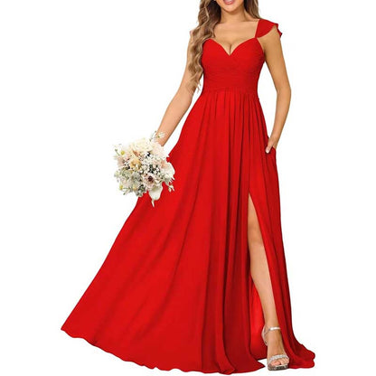 Long Chiffon Bridesmaid Dresses High Slit A-line Wedding Guest Outfit Prom Dresses