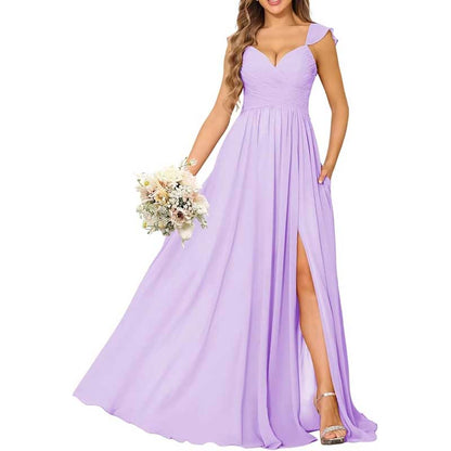 Long Chiffon Bridesmaid Dresses High Slit A-line Wedding Guest Outfit Prom Dresses
